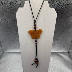 Orange stone Butterfly Pendant Necklace